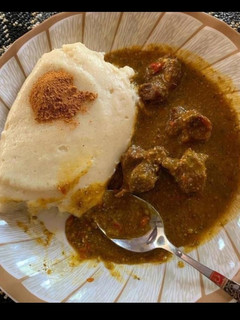 A picture of Tuwon semolina n dry okro soup.