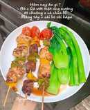 #Eatclean Gà + bò ướp mật ong nướng với ớt chuông + cà chua bi + rau hấp