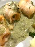 Lenguado enrollados y crema verde