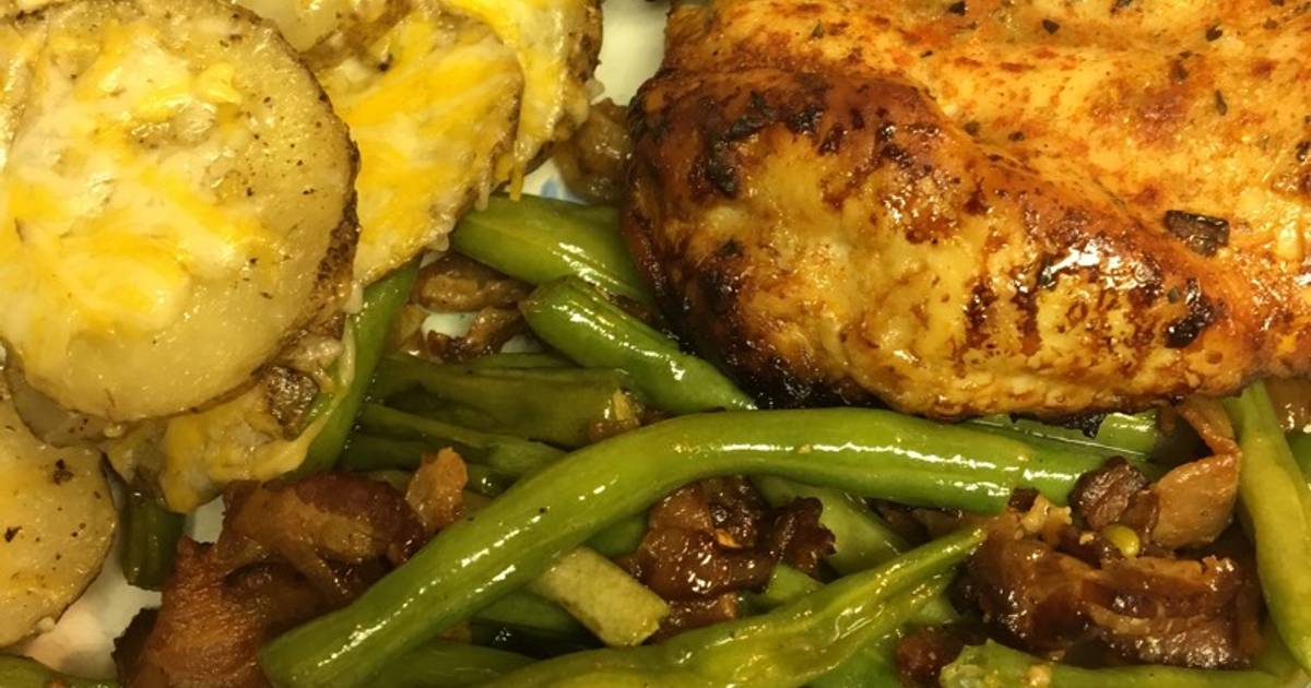 Asian Marinated Chicken w/ Bacon Steamed Fresh Green Beans Recipe by