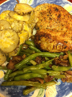A picture of Asian Marinated Chicken w/ Bacon Steamed Fresh Green Beans.