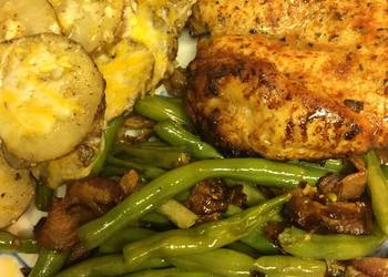 Popular Recipe Asian Marinated Chicken w Bacon Steamed Fresh Green Beans Delicious Popular Recipe Asian Marinated Chicken w Bacon Steamed Fresh Green Beans Delicious