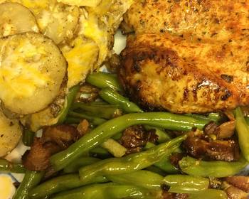 Best Recipe Asian Marinated Chicken w Bacon Steamed Fresh Green Beans Most Delicious