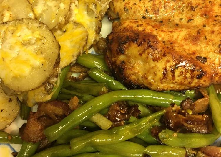 Asian Marinated Chicken w/ Bacon Steamed Fresh Green Beans Asian Marinated Chicken w/ Bacon Steamed Fresh Green Beans