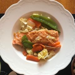 A picture of Miso Salmon and vegetable steam fry.