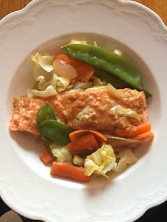 A picture of Miso Salmon and vegetable steam fry.