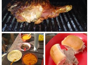 Una foto de Asado a la parrilla de pernil de chancho con salmuera de miel