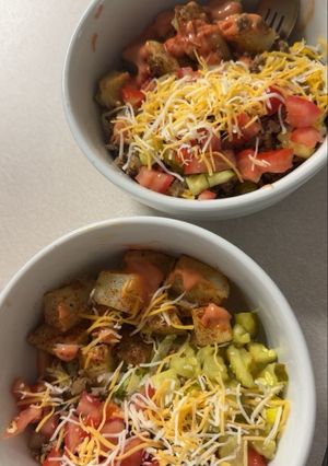 A picture of Ground Beef Burger Bowls.