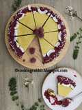 Mango cake with raspberry sauce