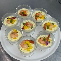 A picture of Tiger prawns, coconut and mango salsa.