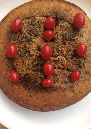 A picture of Black sesame cake with jaggery.