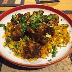 A picture of Lentil and apricot pilaf with spiced cauliflower.