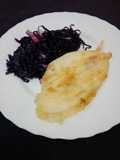 Lenguado menier y lombarda con bacon
