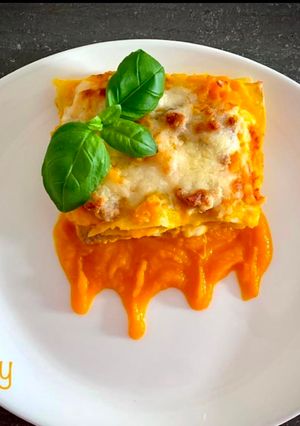 A picture of Creamy Butternut Squash and Sausage Lasagna.