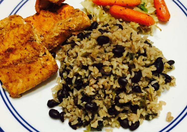 Recipe of Award-winning Cajun Salmon with Black bean Rice &amp; Braised veggies