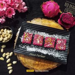 A picture of Red Dragon Fruit Coconut Burfi.