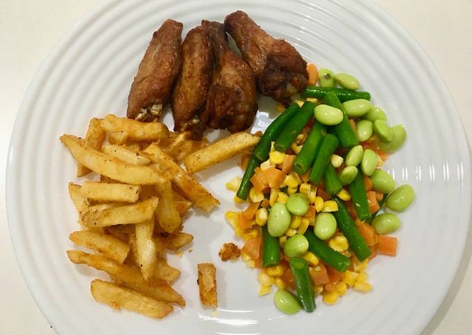 Resep #3 – Chicken wing, french fries & salad ala cafe ? untuk bukber rame-rame Anti Gagal