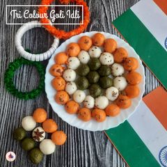 A picture of Tri colour goli idli.