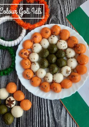 A picture of Tri colour goli idli.