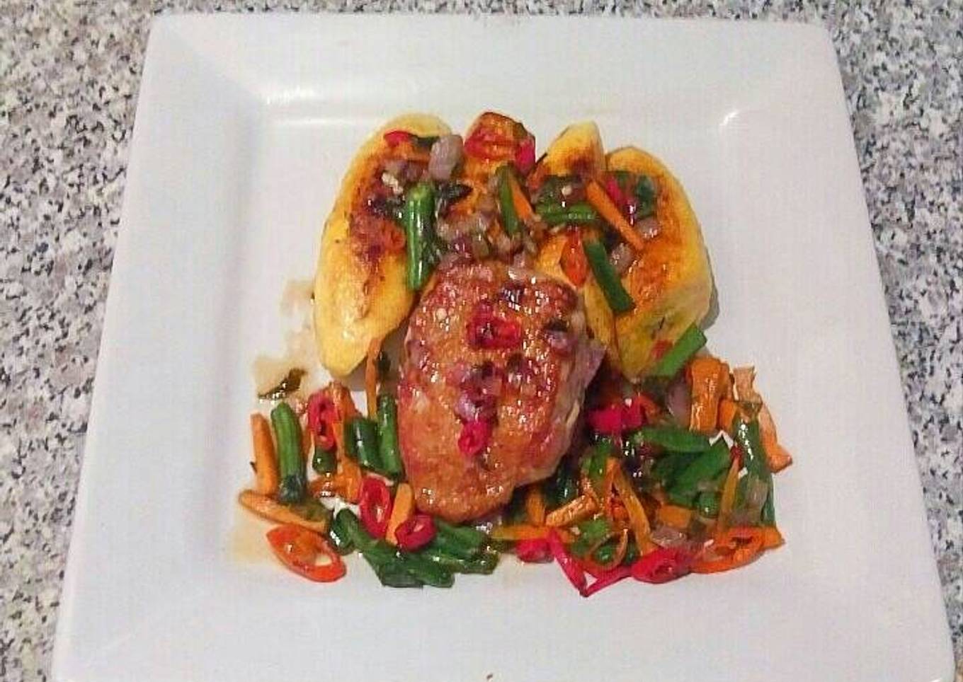 Bole and chicken veggies stir fry