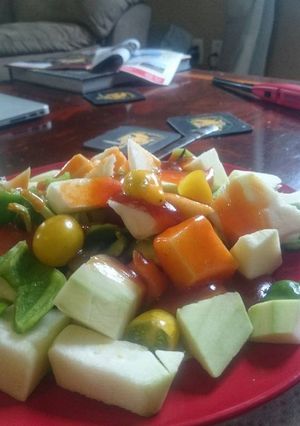 A picture of Zucchini Salad with Peppers and Yellow Pear Tomatoes.