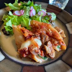 A picture of Stuffed Shells with Ricotta and Homemade Mushroom Sauce.