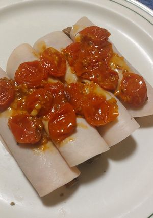 Una foto de Rollitos light de pechuga de pavo con champiñones