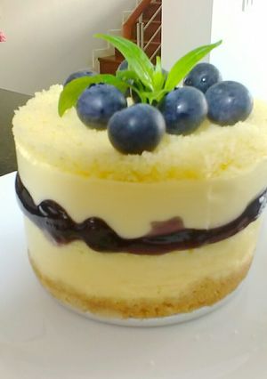 A picture of 5-Layered blueberry cheesecake.