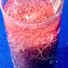 A picture of Roohafza & basil seeds drink.