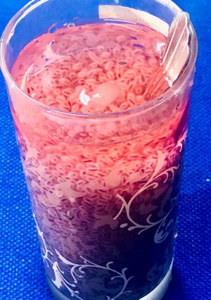 A picture of Roohafza & basil seeds drink.