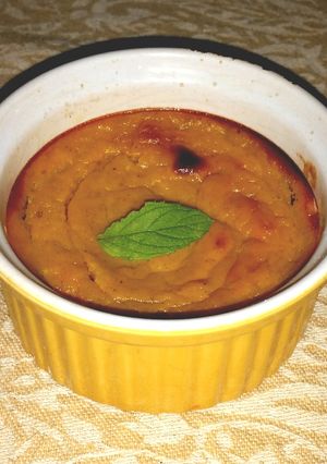 Une photo de Dessert d'automne (flan au potiron et aux pommes) - recette sans gluten, mais pas végane..