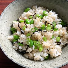 A picture of Seasoned Kombu (Kelp) & Edamame Rice.