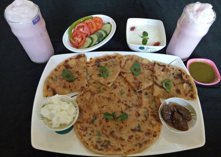 Easiest Way to Make Perfect Aloo parantha with curd and rose sweet lassi