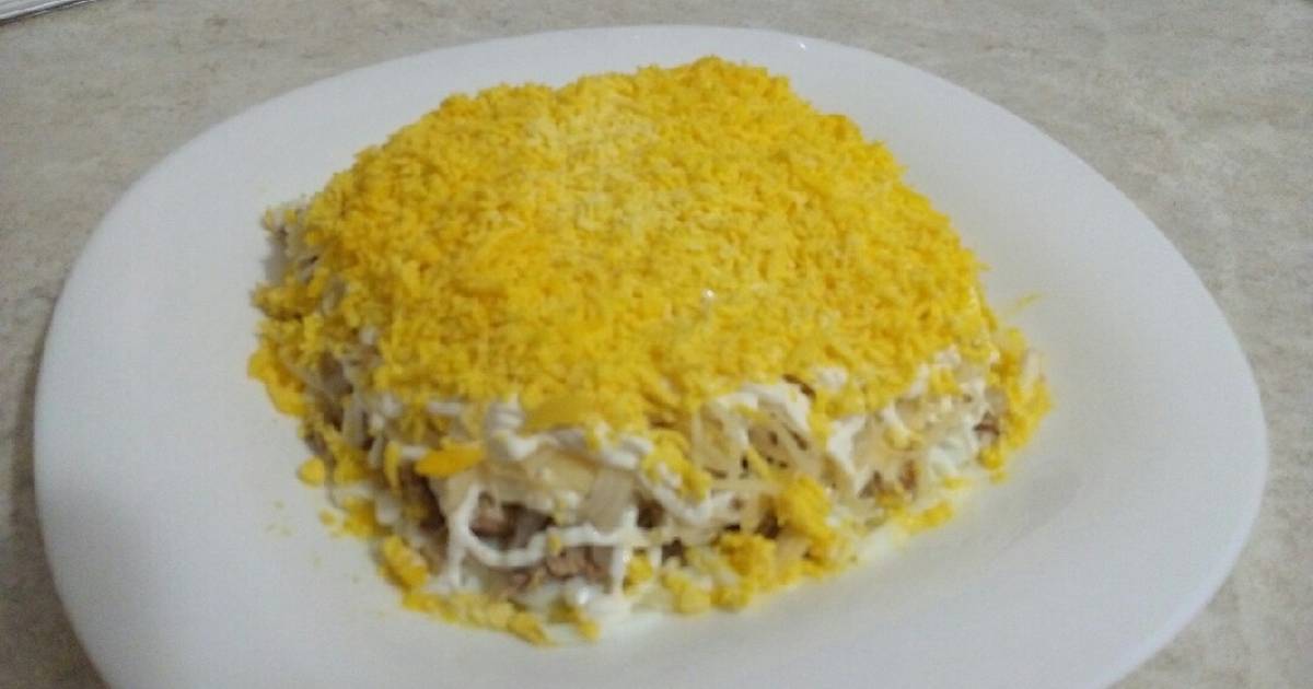 Салат мимоза рецепт с консервой с сыром пошаговый рецепт с фото