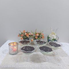 Pista custard pudding with almond chocolate pudding A picture of Pista custard pudding with almond chocolate pudding.