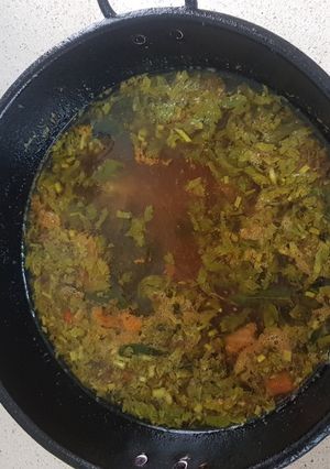 A picture of Horse gram rasam.
