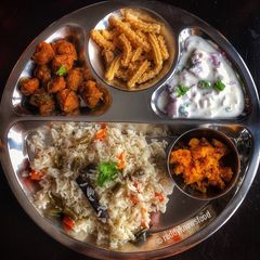 A picture of Coconut Milk Pulao with Soya fry.