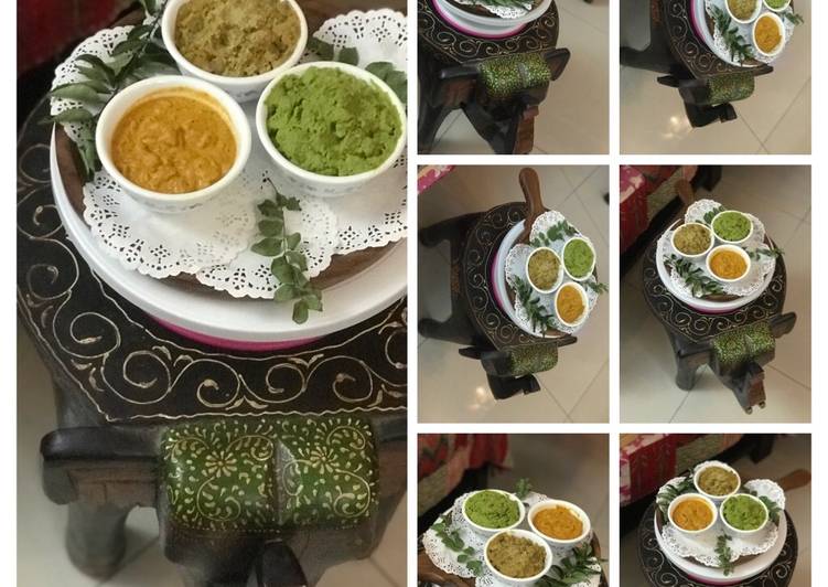 CHUTNEY PARTY 🎉🎊 🥳 : 1. Green Peas 2. Onions 🧅 &amp; Curry Leaves 🌿 3. Peanuts 🥜 Chutney 💁🏻‍♀️😍