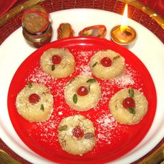 A picture of Aloo ka peda Bhog.