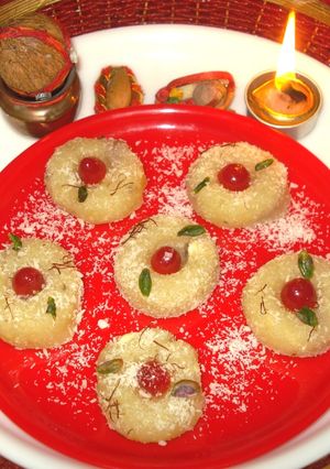 A picture of Aloo ka peda Bhog.