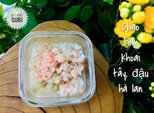 Hình của món Ăn dặm- cháo tôm khoai tây, đậu hà lan.