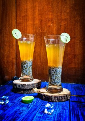 A picture of Sharbat-e-Ishq (layered drink).