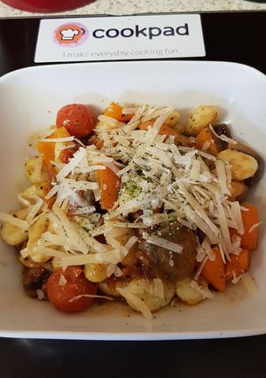 A picture of My Italian inspired Mushroom, Veg + Ginocci Pasta.