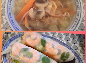 Une photo de Dîner chinois healthy - bouillon et rouleaux de printemps