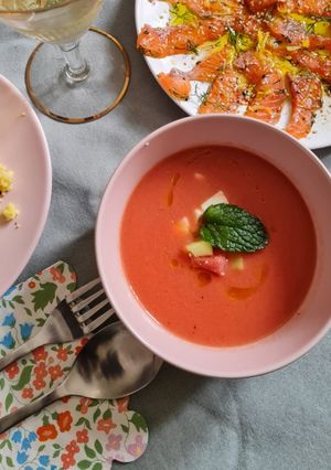A picture of Tomato and Watermelon Gazpacho.