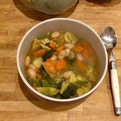A picture of Rough Chop Cabbage and White Bean Soup.