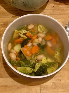 A picture of Rough Chop Cabbage and White Bean Soup.