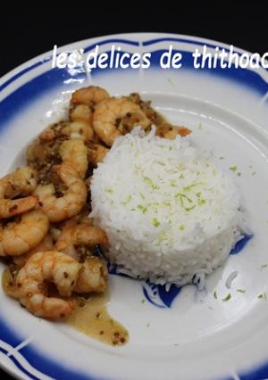 Une photo de Crevettes au gingembre, miel et moutarde