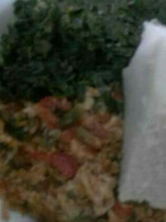 A picture of Fried eggs with vegges.