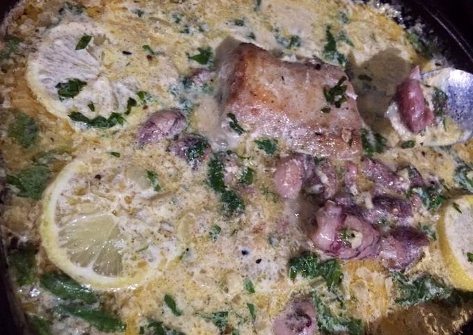 Cara Gampang Membuat 14•08•20 &amp;gt; Pan-Fried Seafood with Creamy GarLic Sauce Anti Gagal